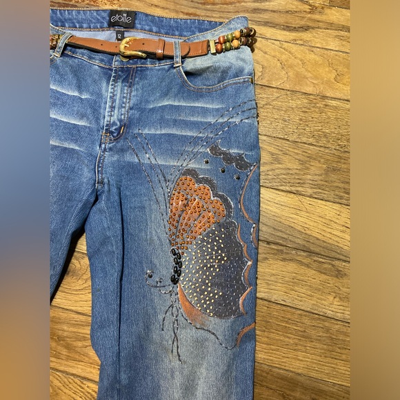 "Y2K Butterfly Embroidered + Jeweled Denim Bootcut Jeans - Etoile Size 12 Women' - Picture 4 of 9